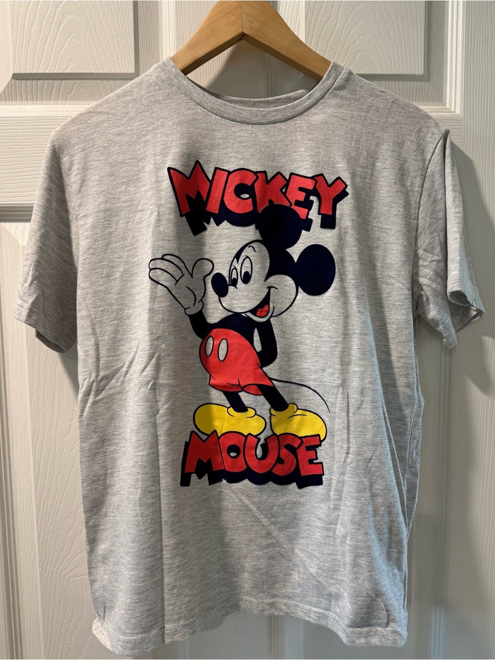 Disney Unisex  Mickey Mouse Grey Graphic Tee with Red and Yellow Accents